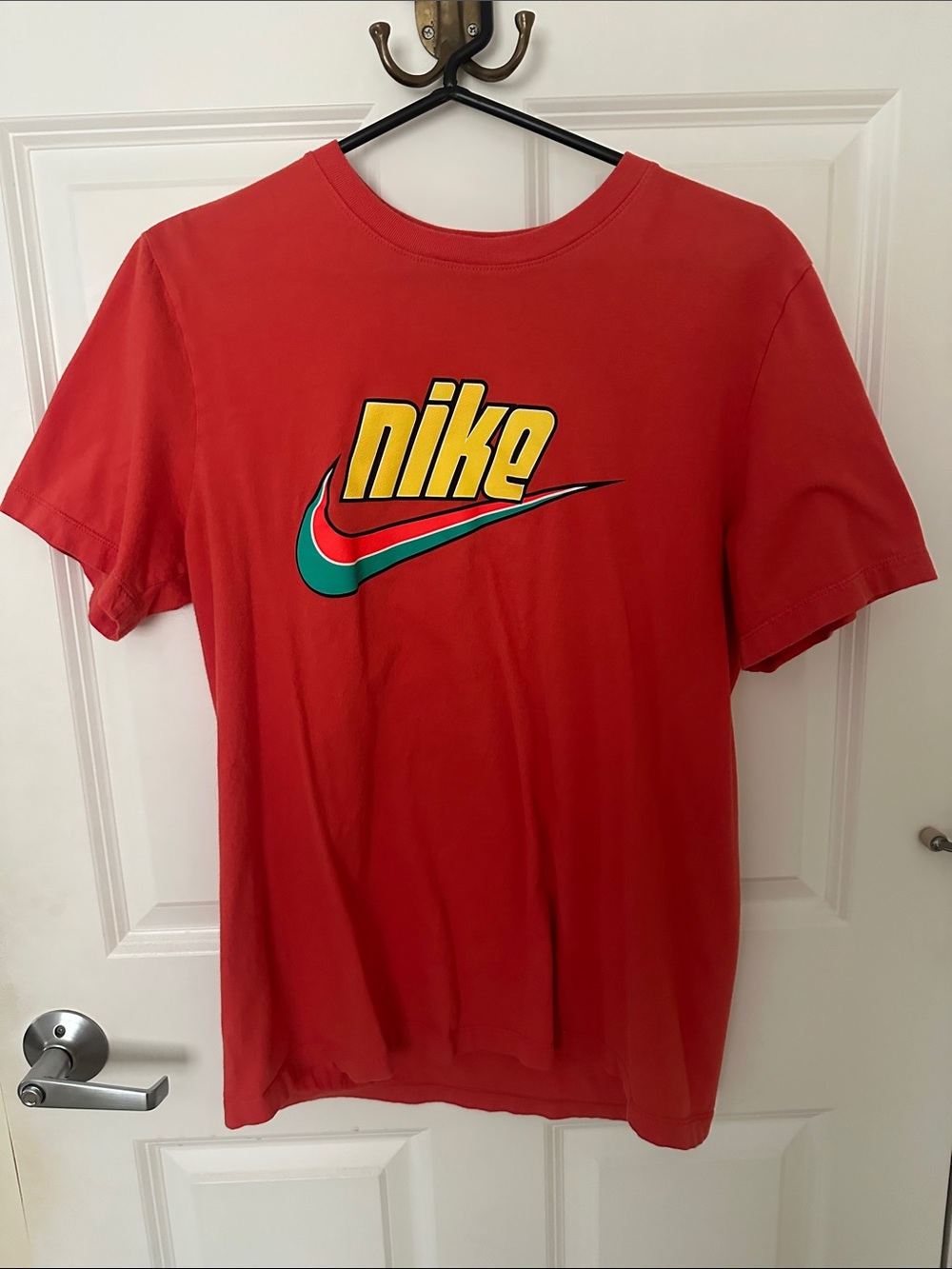Nike Red Short-Sleeve Tee with Yellow and Green Logo